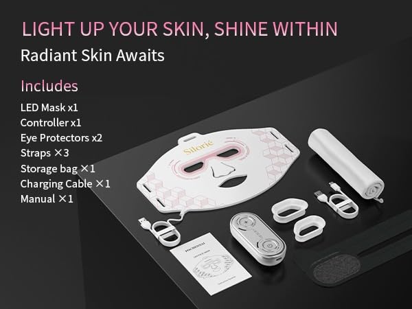 Silorié LED Face Mask Light Therapy, 4-Color Facial Mask with Near Infrared Light, 288 LEDs, 3 Modes, 3 Intensity Levels, USB-C Rechargeable Skin Care Device