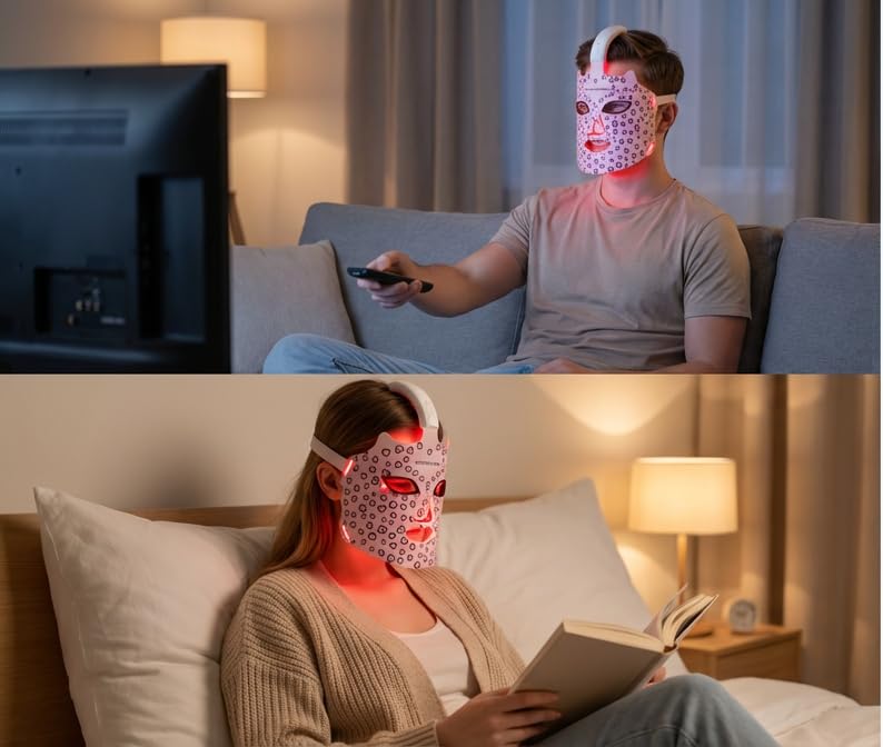 JVV Red Light Face Mask - 240 LEDs High-Density Phototherapy- 3 Modes for Skin Rejuvenation, Brightening & Soothing - At-Home Facial Spa Skincare Tool, Wireless Design