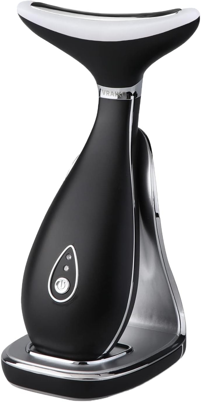 VRAIKO Lily Neck Face Massager, Face Sculpting Tool, Skin Rejuvenation Device with Thermal, Triple Action LED and Vibration, for Anti-Aging, Lifting and Tightening Sagging Skin (Frosted Black)