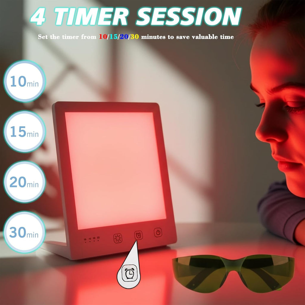 Red LED Light Therapy Lamp for Face, 5-Color Facial Beauty Device with 630nm & 850nm Near Infrared Red Light Therapy for Desk with Adjustable Stand, Timer and Protective Glasses, Home and Travel Use