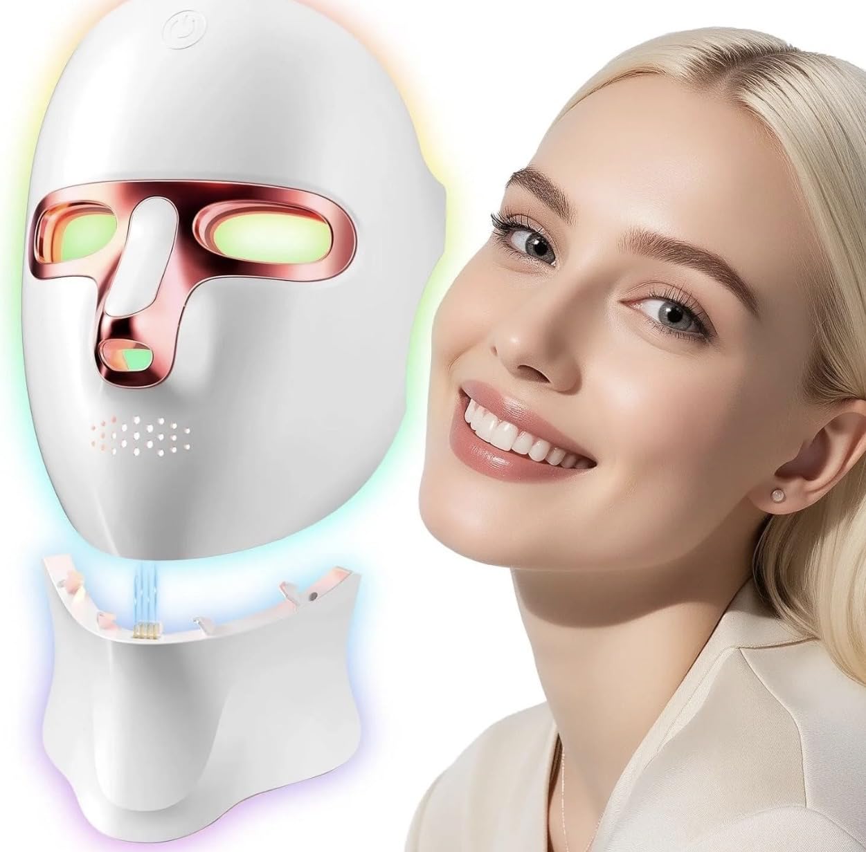LED Face Mask with 7 Color Light Therapy for Face and Neck, USB-C Rechargeable, Cordless, Red Light Therapy Skin Care Mask for Home Use