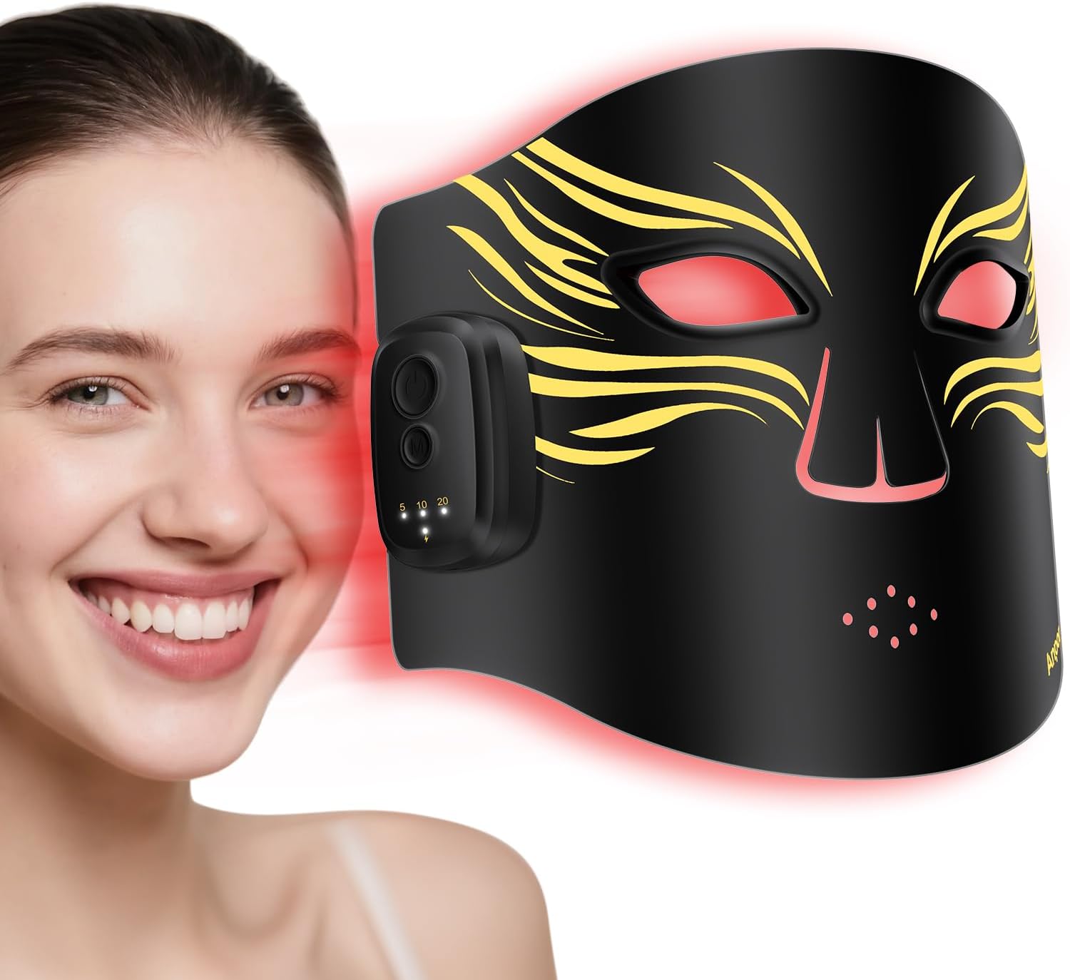 Wireless Red Light Therapy for Face, Red Light Therapy Mask with 850nm Infrared Light, Rechargeable 2000mAh Red Light Mask with 336 LED Chips, 4 Modes, Timer for Home Skincare (Black)