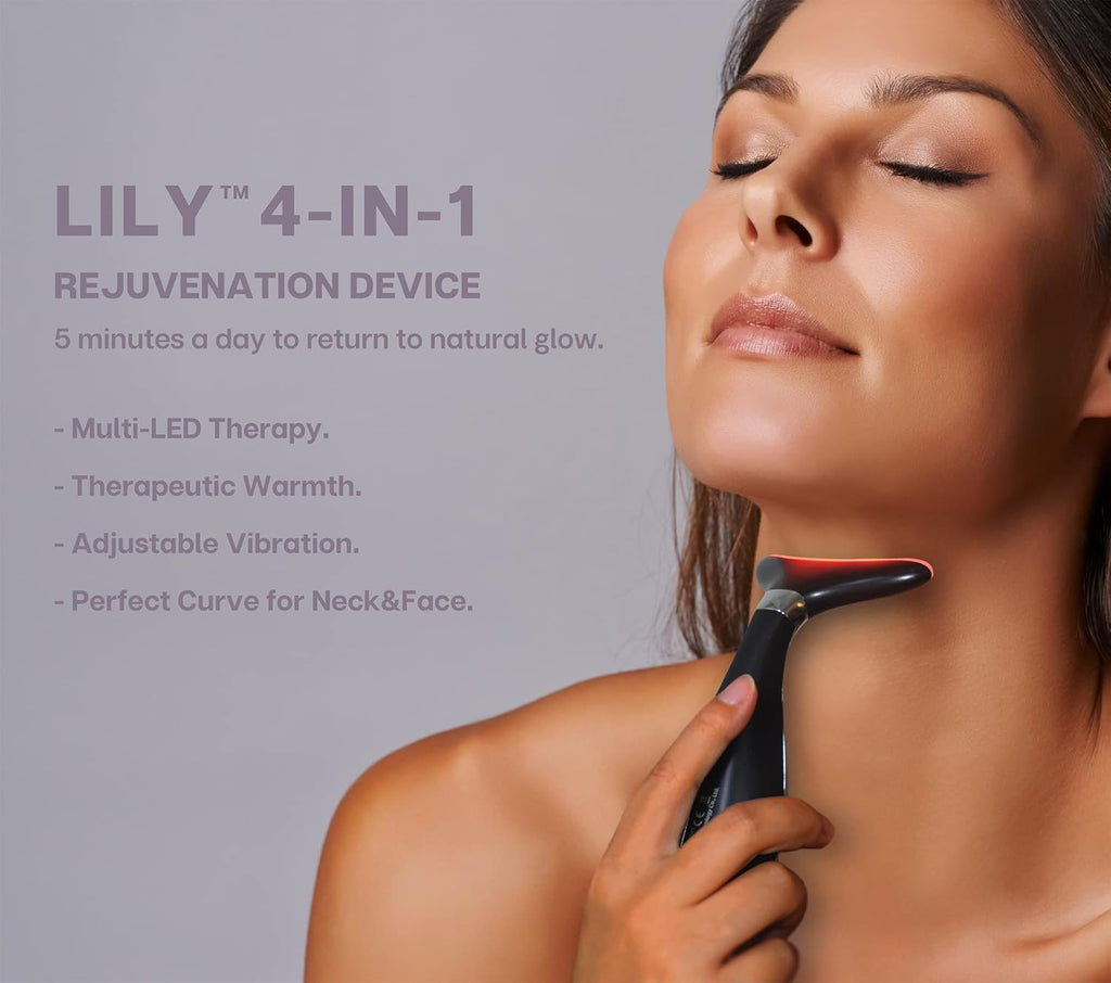 VRAIKO Lily Neck Face Massager, Face Sculpting Tool, Skin Rejuvenation Device with Thermal, Triple Action LED and Vibration, for Anti-Aging, Lifting and Tightening Sagging Skin (Frosted Black)