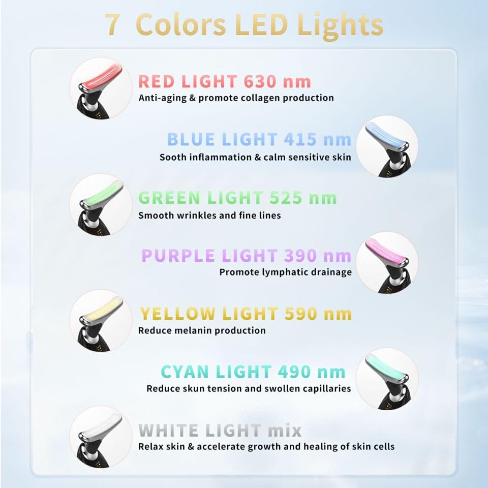 Facial Beauty Device, Multifunctional Facial Skin Care Tools with Vibration, Red and Blue LED Light, 7 Color Led Face and Neck Beauty Device for Home Use, Improve Skin