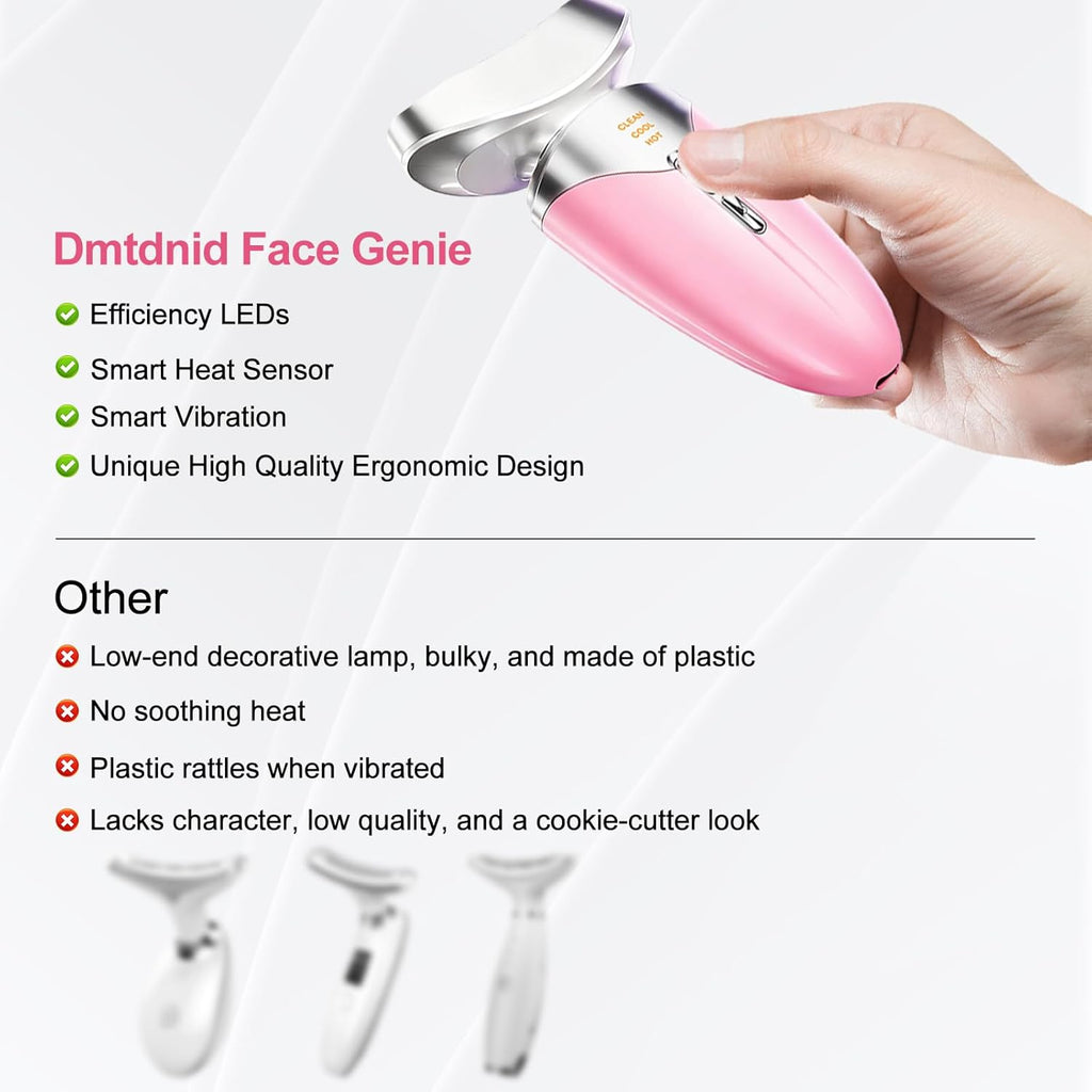 Red Light Beauty Device for Face and Neck, Based on High-end Red and Blue LED Light, Facial Cold and Hot, Vibration Technology, 3 Color Led Face and Neck Beauty Device for Home Use, Light Pink (Pink)