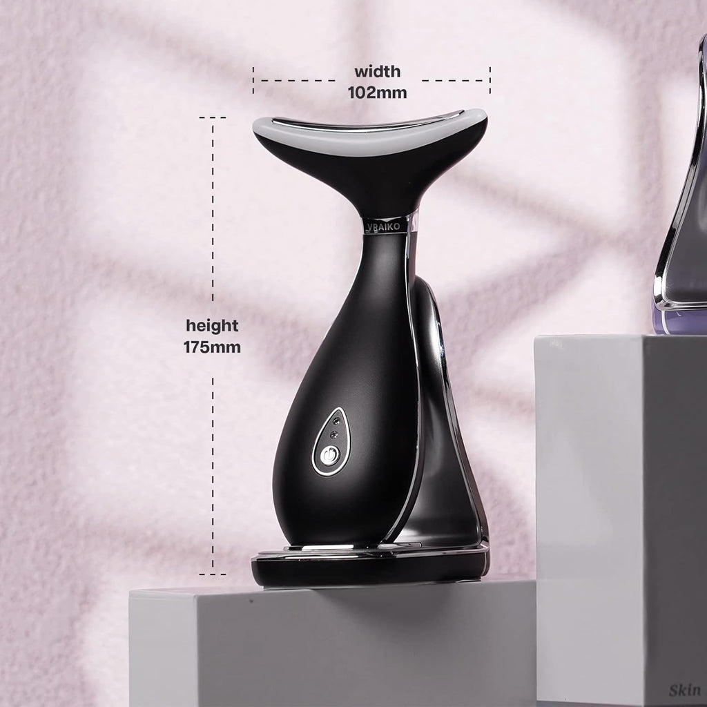 VRAIKO Lily Neck Face Massager, Face Sculpting Tool, Skin Rejuvenation Device with Thermal, Triple Action LED and Vibration, for Anti-Aging, Lifting and Tightening Sagging Skin (Frosted Black)