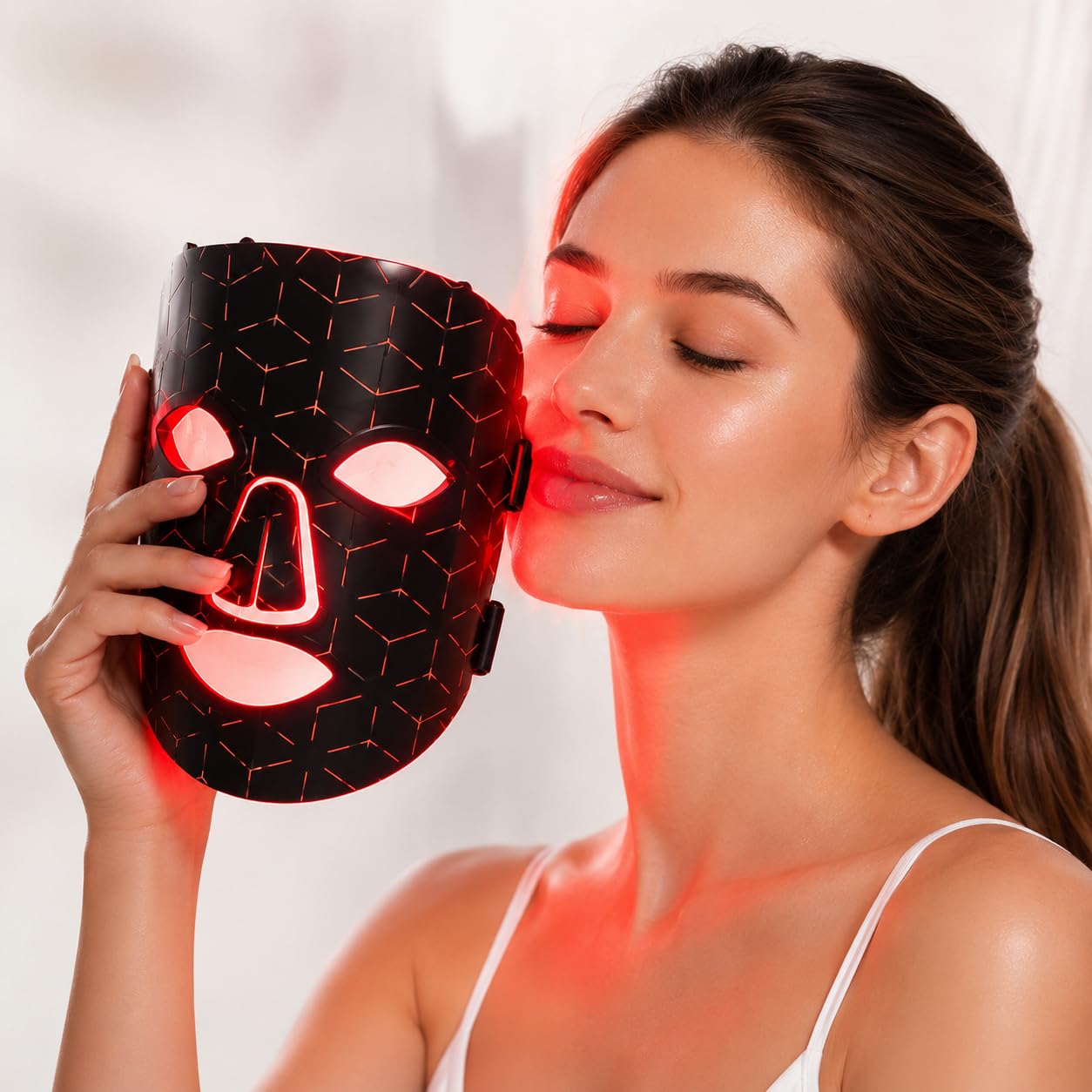 LED Mask Light Therapy for Face - Flexible Silicone Red Light Therapy Mask for Skin Rejuvenation and Anti-Aging - Wireless & Rechargeable Professional Home Skincare Tool, Black
