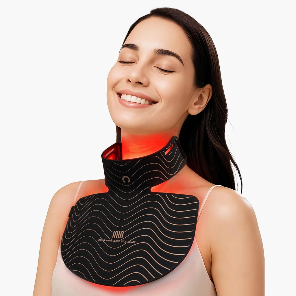 INIA Red Light Therapy Mask for Neck & Décolleté – 850nm NIR + 3 Light Modes for Anti-Aging, Firming & Radiant Glow – Red Light Skincare Device with 2600mAh Rechargeable Controller, 228 LED Chips