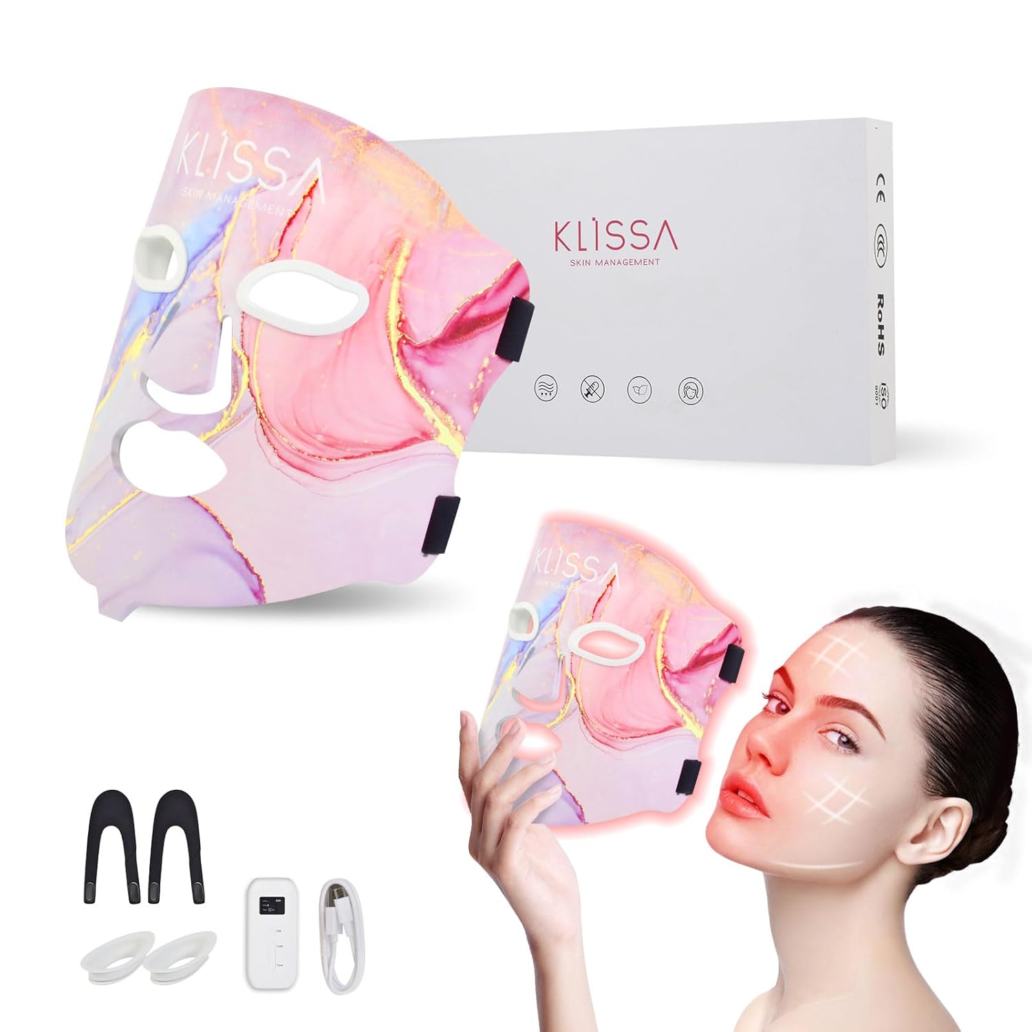4colors LED Face Mask Light Therapy, Red Light Therapy Mask for face, Soft Silicone Facial Skin Care Mask, Portable Rejuvenation Device for Home Use, Rechargeable Skin Mask for Women