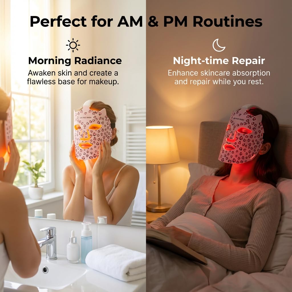 JVV Red Light Face Mask - 240 LEDs High-Density Phototherapy- 3 Modes for Skin Rejuvenation, Brightening & Soothing - At-Home Facial Spa Skincare Tool, Wireless Design