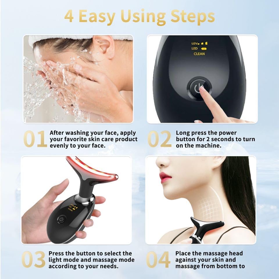 Facial Beauty Device, Multifunctional Facial Skin Care Tools with Vibration, Red and Blue LED Light, 7 Color Led Face and Neck Beauty Device for Home Use, Improve Skin