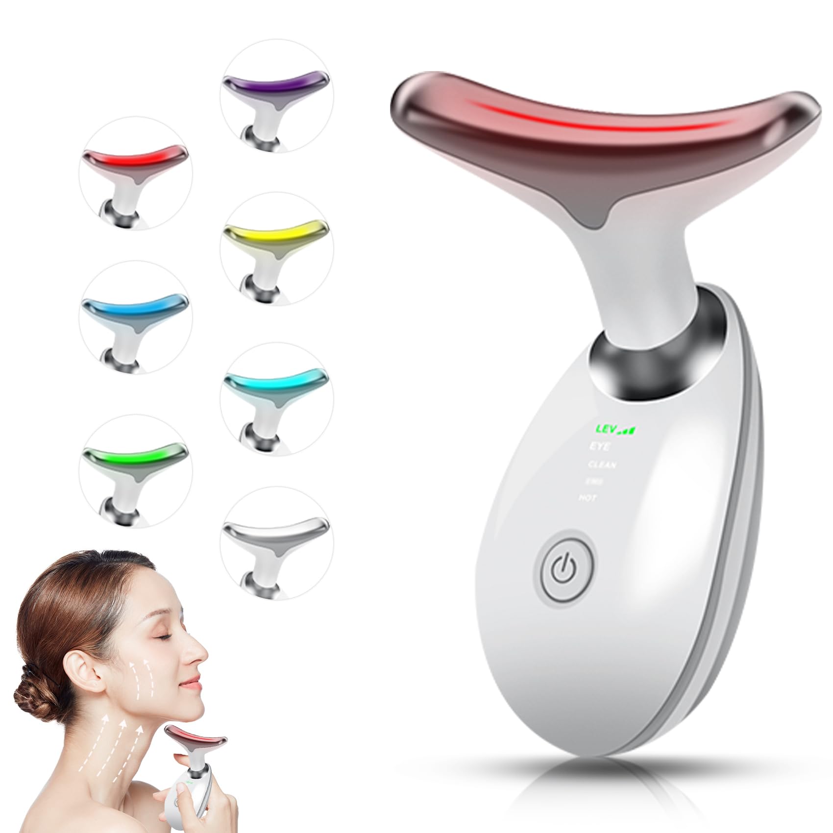 Facial Beauty Device, Multifunctional Facial Skin Care Tools with Vibration, Red and Blue LED Light, 7 Color Led Face and Neck Beauty Device for Home Use, Improve Skin