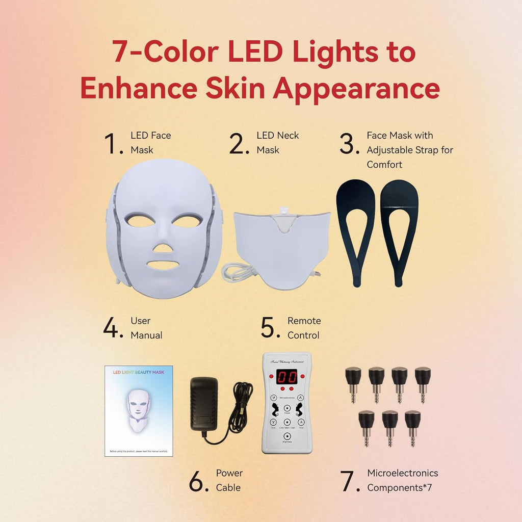 LED Face Mask Light Therapy, 7 Colors for Skin Vitality, Home Beauty Device - Light Therapy for Face
