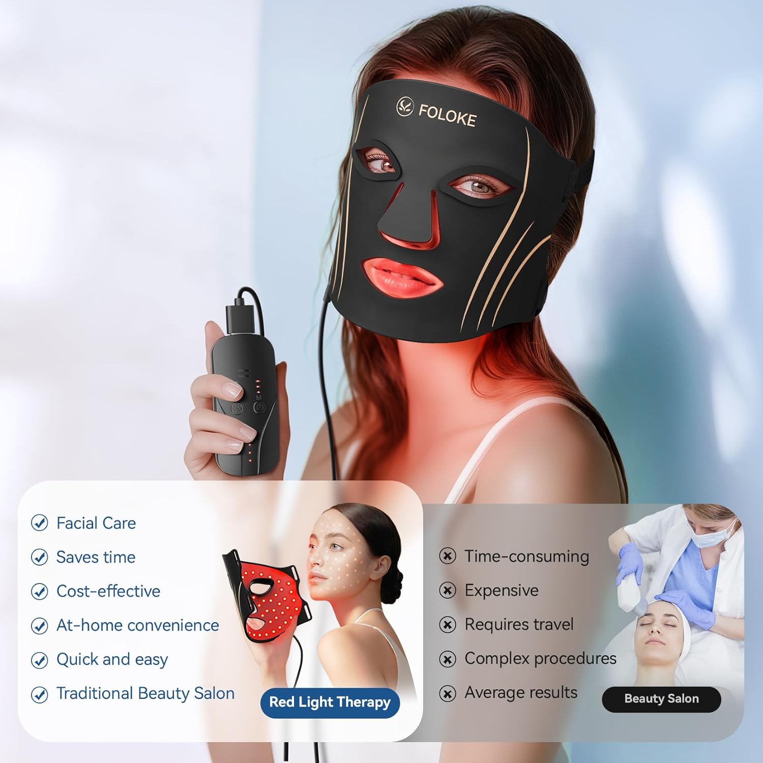 LED Light Therapy Mask Skin Care Mask, LED Red 630±5nm & NIR 830nm Wavelength for Home Use(TAN)