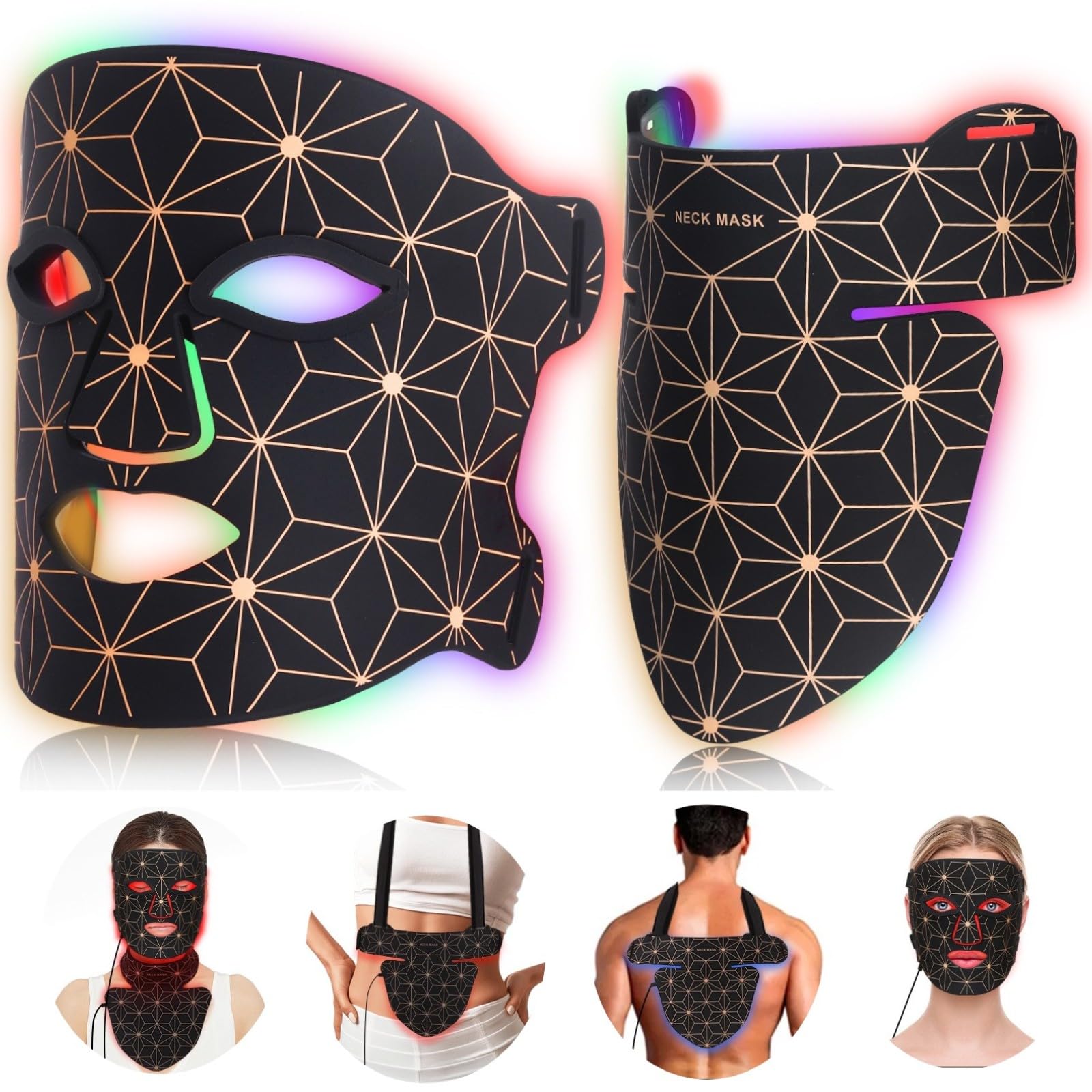 Red Light Therapy Mask for Face, 3000 mAh Rechargeable LED Face Mask Light Therapy with 850NM Near-Infrared, 8 Colors Red Light Mask, Skin Care Device at Home and Travel for Skin Rejuvenation