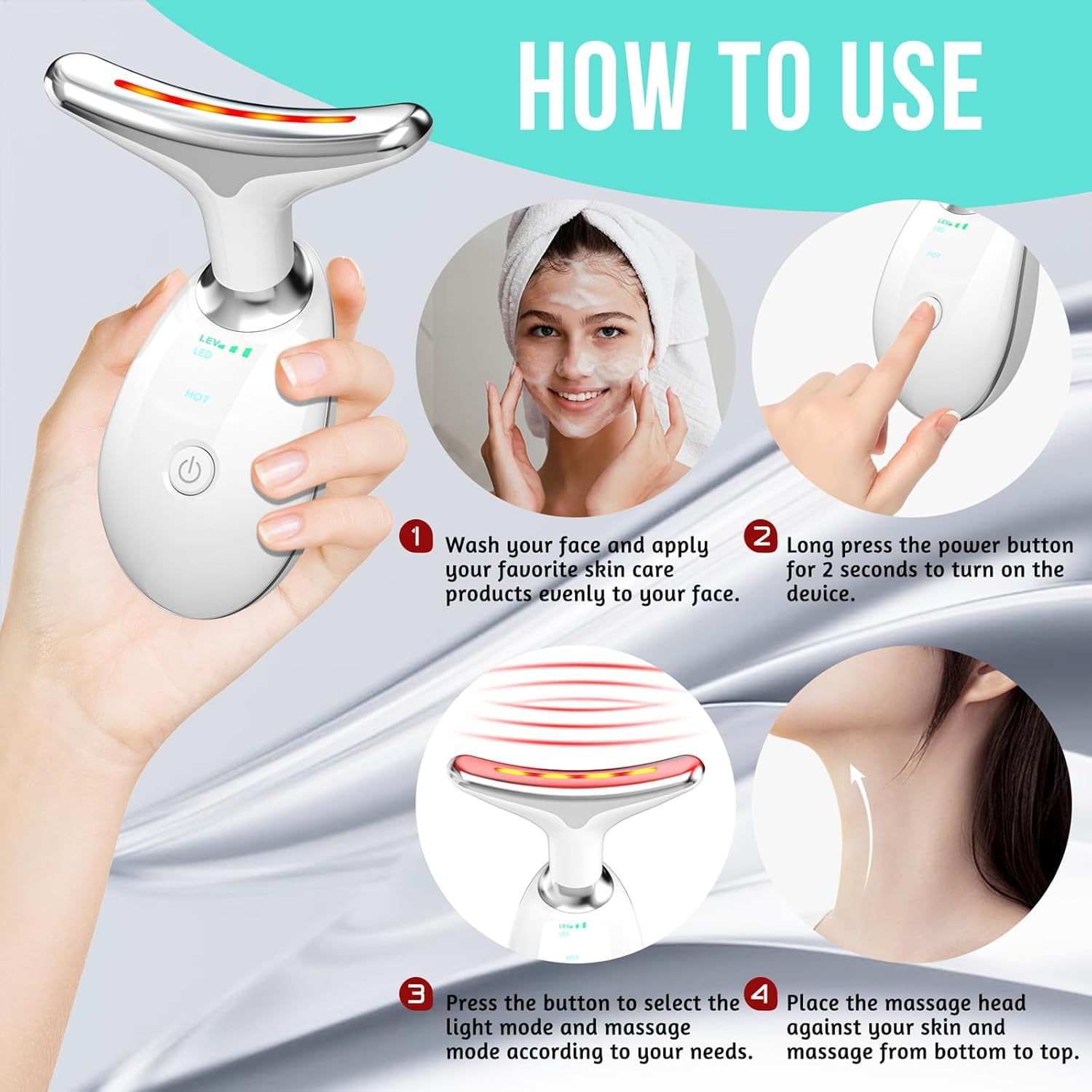 7 in 1 Face Massager Tool, Red Light Therapy for Face and Neck, Red Light Therapy Wand, Face Lift Device for Skin Care, White