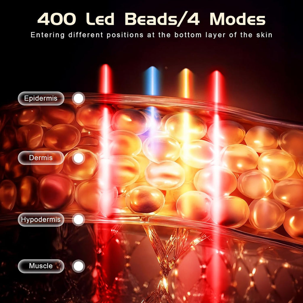 BNU Wireless Red Light Therapy for Face, 4 Modes LED Light Therapy Mask with 400 LED Beads, Dual 1000mAh Remote Control, 850NM Infrared Red Light Therapy for Anti-Aging at Home & Travel