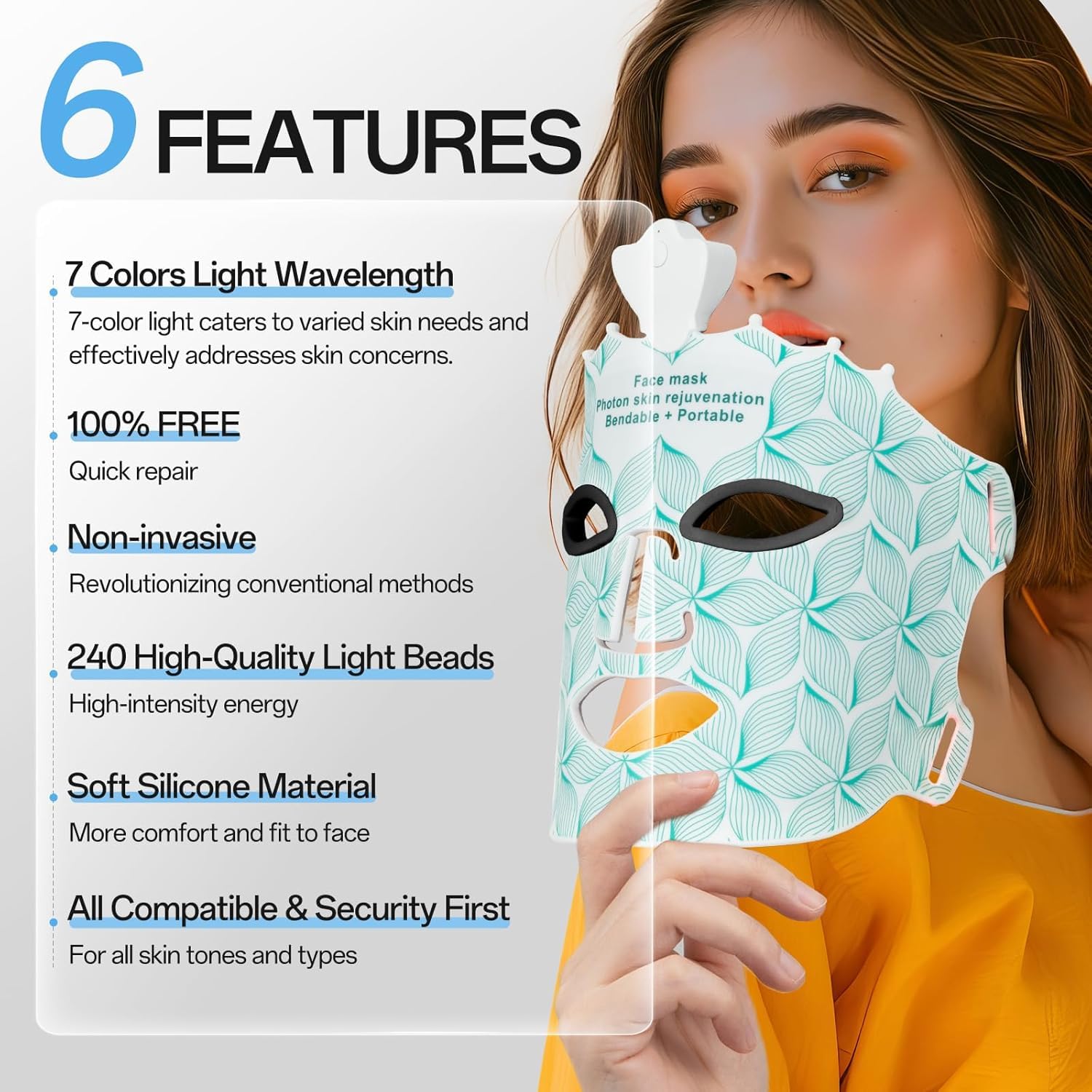 Red Light Mask for Face Women - 7 Colors Red Light Face Mask, Face Mask Skincare at Home, Cordless Device, Skin Care Mask Suitable for Women