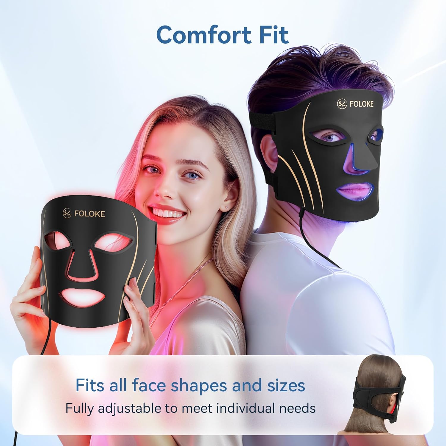 LED Light Therapy Mask Skin Care Mask, LED Red 630±5nm & NIR 830nm Wavelength for Home Use(TAN)