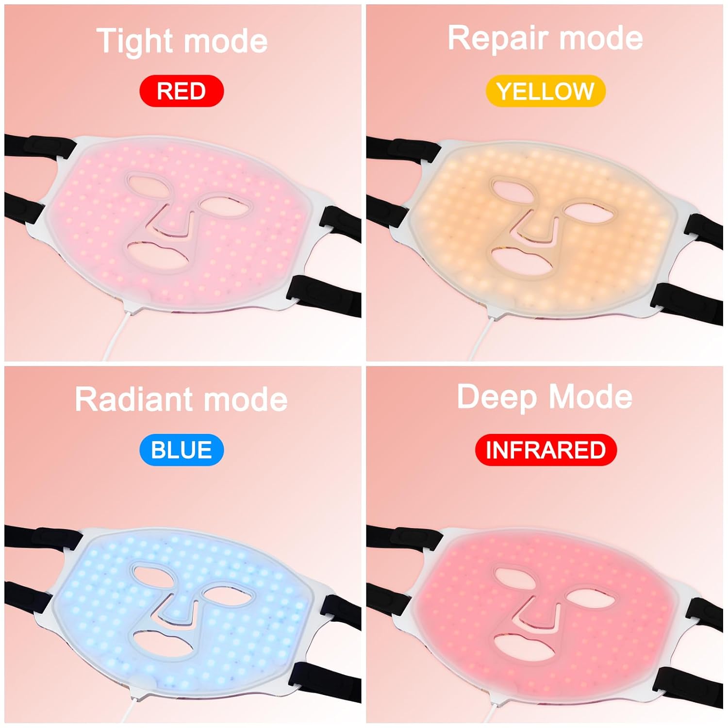 4colors LED Face Mask Light Therapy, Red Light Therapy Mask for face, Soft Silicone Facial Skin Care Mask, Portable Rejuvenation Device for Home Use, Rechargeable Skin Mask for Women