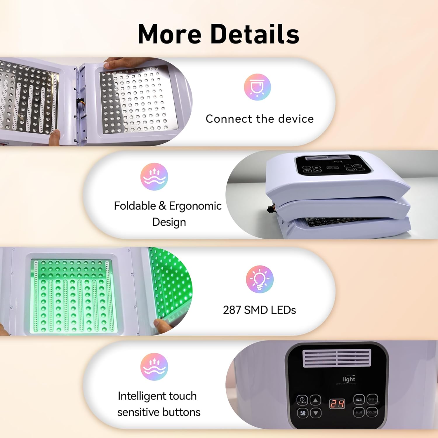 Light Mask - 7 Color Photon Facial Device for Skin Care, Red & Blue Light for Face, Neck & Body, Rechargeable Home Use
