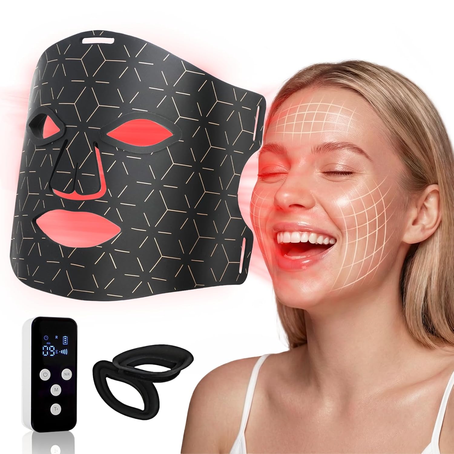 Red Light Therapy Mask for Face: 4 Modes LED Face Mask For Wrinkles with 850nm(NIR) & 630nm Red Light Mask For Glowing Skin At-Home , Infrared Light Mask with 3000mAh Controller, Timer, 276 Led Beads