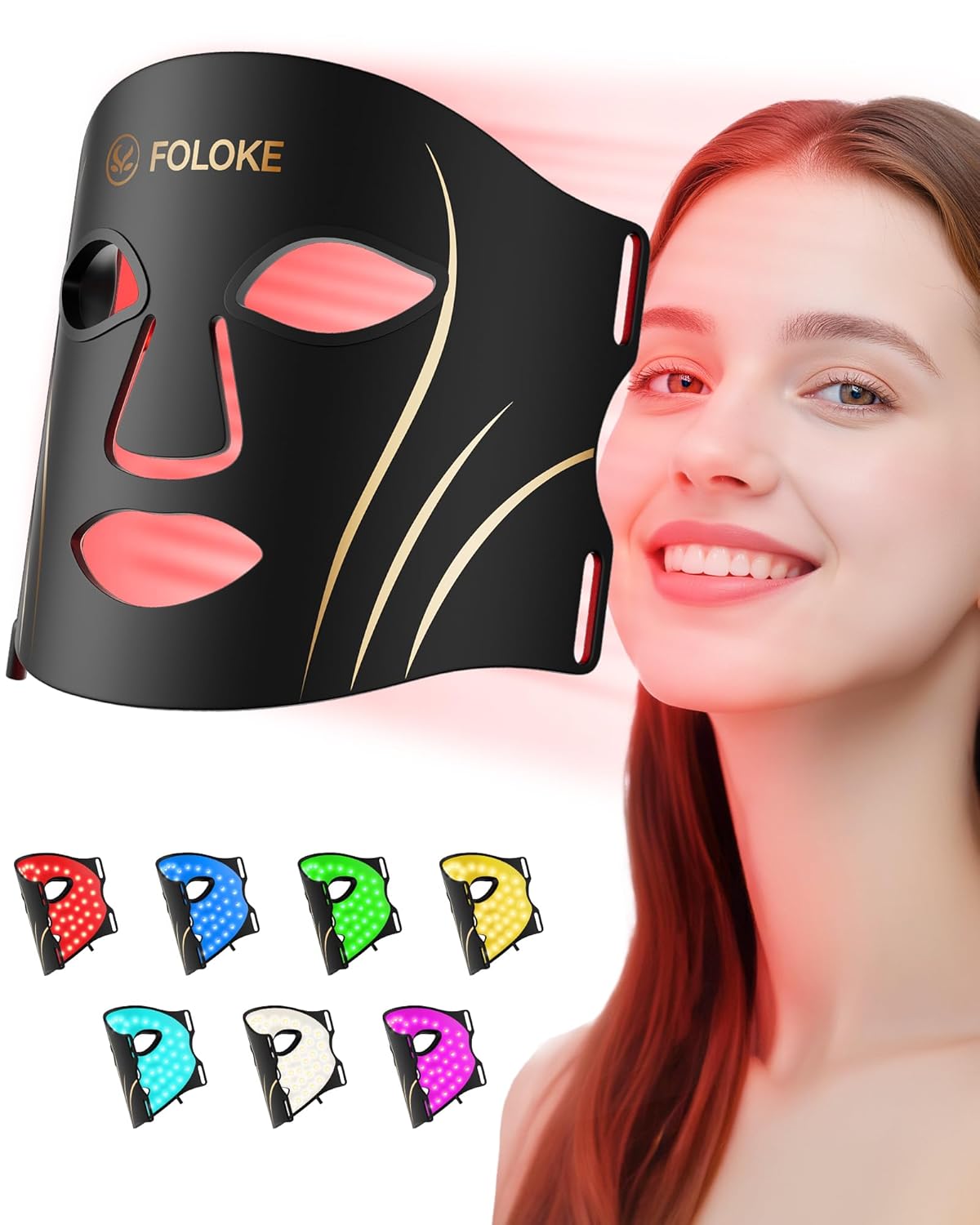 LED Light Therapy Mask Skin Care Mask, LED Red 630±5nm & NIR 830nm Wavelength for Home Use(TAN)