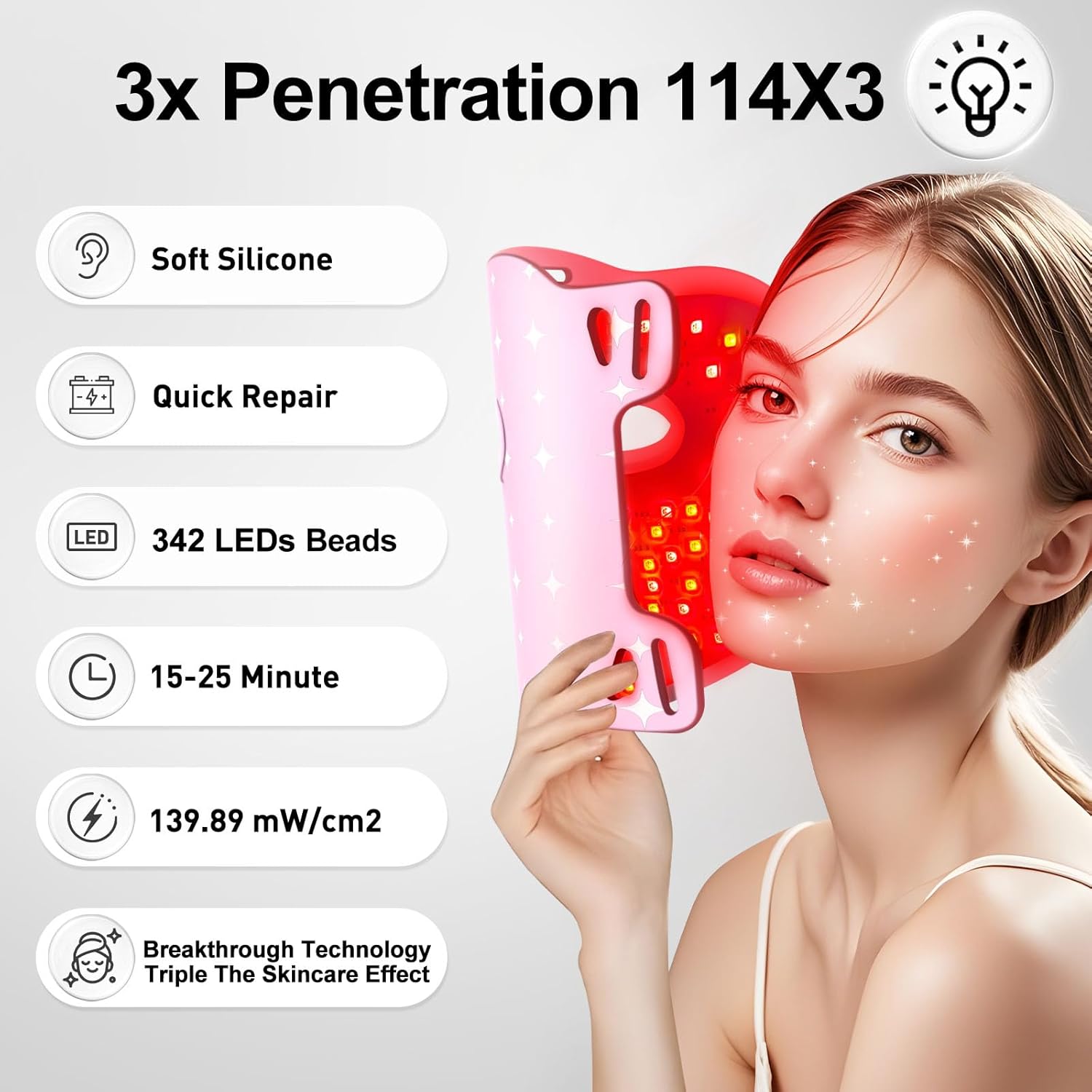 Red Light for Face,Red Light Mask For Face And Neck Women,25°C-32°C Heated Infrared Face Mask,Anti-Aging Infrared,LED 940nm IRFace
