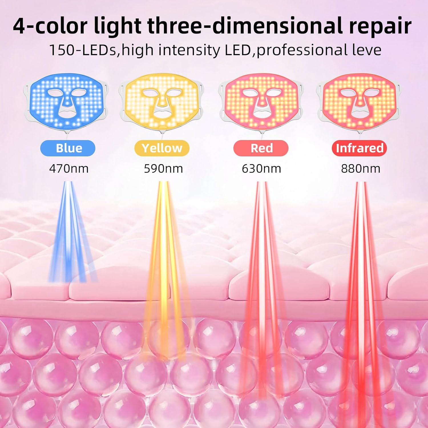 4colors LED Face Mask Light Therapy, Red Light Therapy Mask for face, Soft Silicone Facial Skin Care Mask, Portable Rejuvenation Device for Home Use, Rechargeable Skin Mask for Women