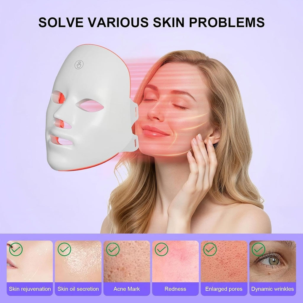 Red Light Therapy for Face,Red Light Mask for Anti-Aging, LED Face Mask Light Therapy Adjustable Brightness with 7-Color LED Facial Mask, Rechargeable Light Care Beauty Device for Home Use