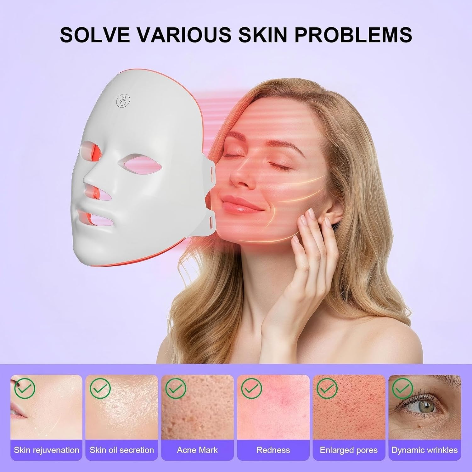 Red Light Therapy for Face,Red Light Mask for Anti-Aging, LED Face Mask Light Therapy Adjustable Brightness with 7-Color LED Facial Mask, Rechargeable Light Care Beauty Device for Home Use