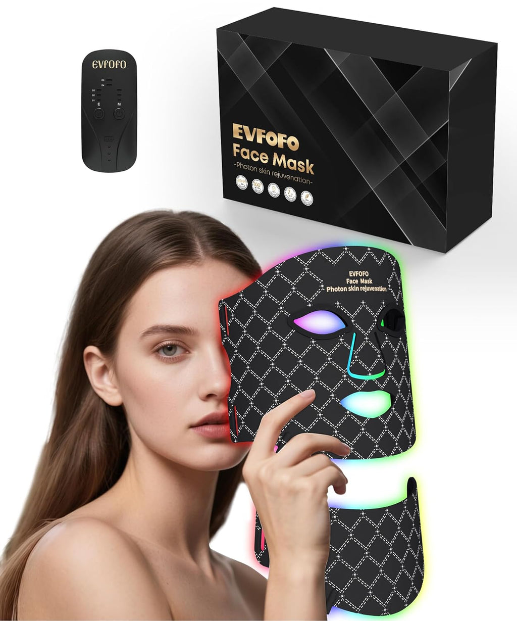 EVFOFO 7-Color LED Red Light Mask with 630nm & 850nm NIR - Red Light Therapy for Face and Neck, Promotes Refined Skin, Clarifies Blemishes & Smooths Fine Lines for Home, Work & Rest