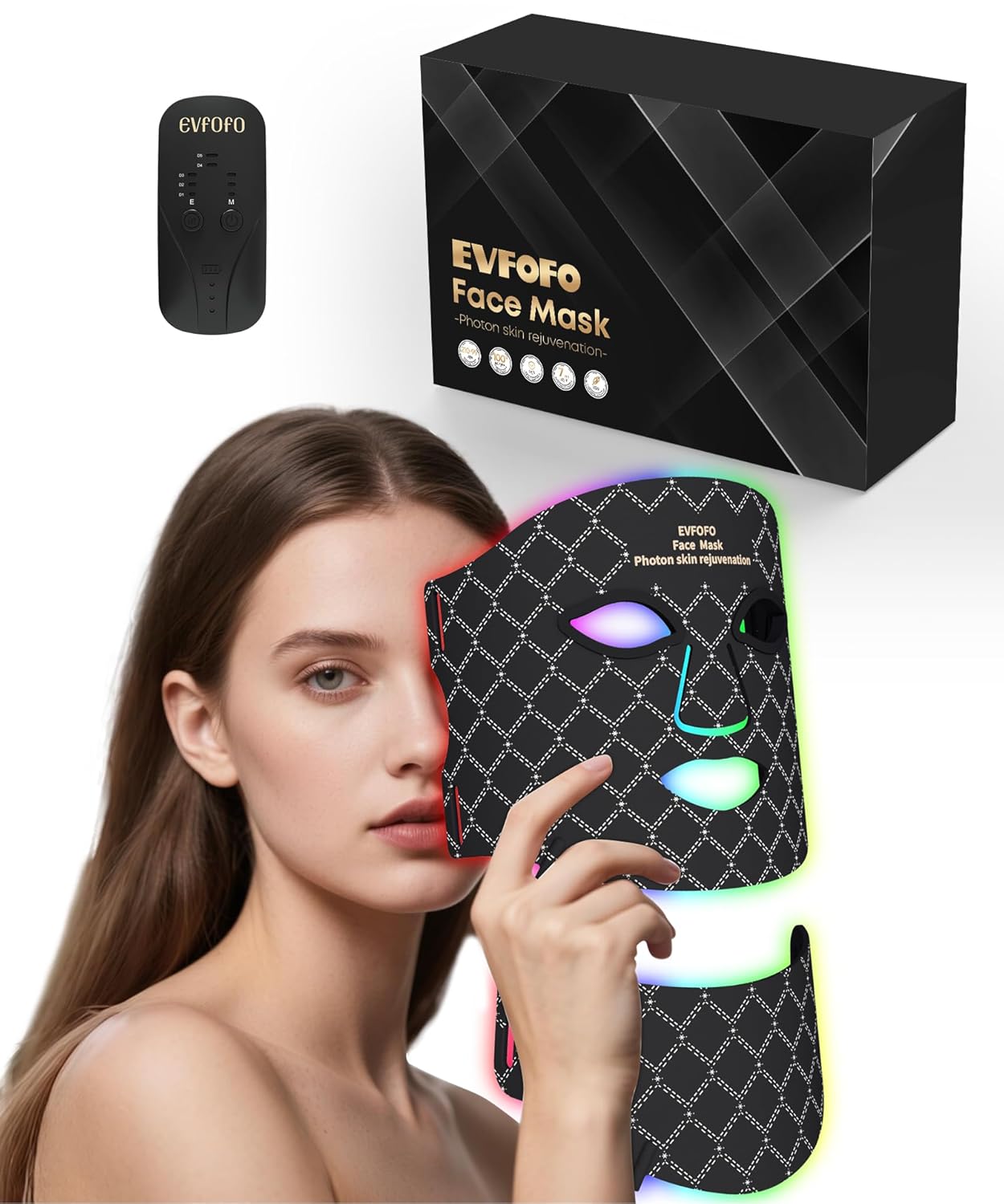 EVFOFO 7-Color LED Red Light Mask with 630nm & 850nm NIR - Red Light Therapy for Face and Neck, Promotes Refined Skin, Clarifies Blemishes & Smooths Fine Lines for Home, Work & Rest