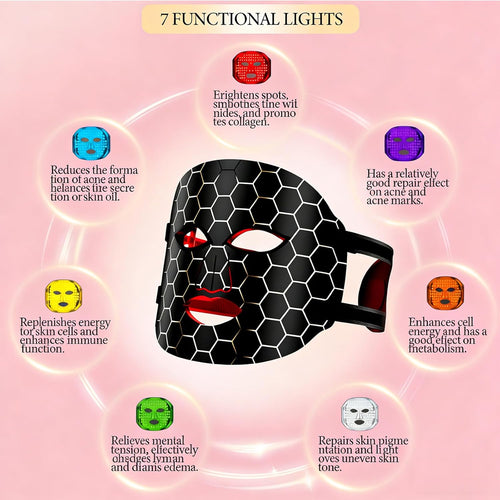 7 Color LED & Infrared Light Therapy Mask for Face, Photon Beauty Mask with Soft Flexible Silicone, Rechargeable Facial Skin Care Device with Auto Timer for Professional Home Spa