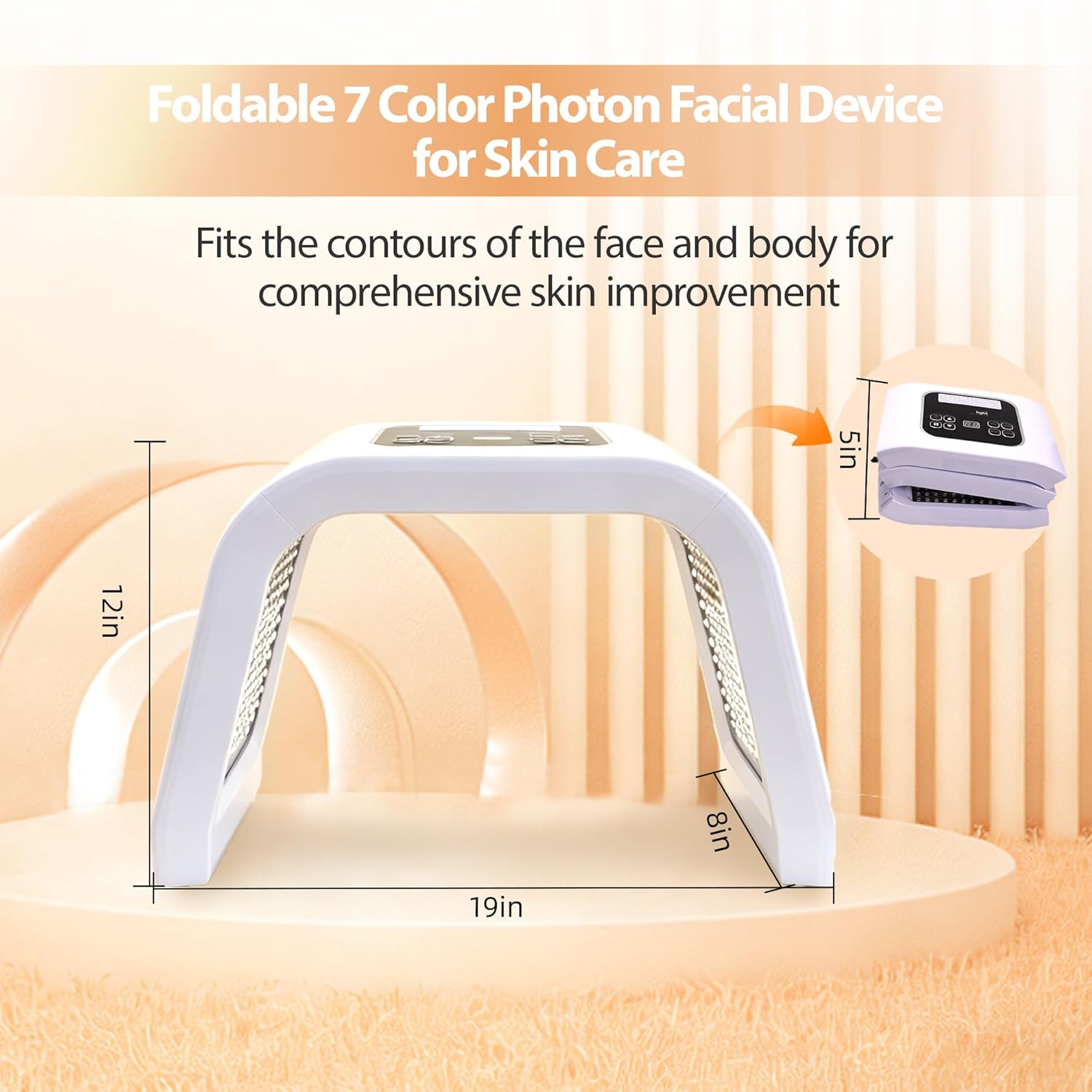 Light Mask - 7 Color Photon Facial Device for Skin Care, Red & Blue Light for Face, Neck & Body, Rechargeable Home Use