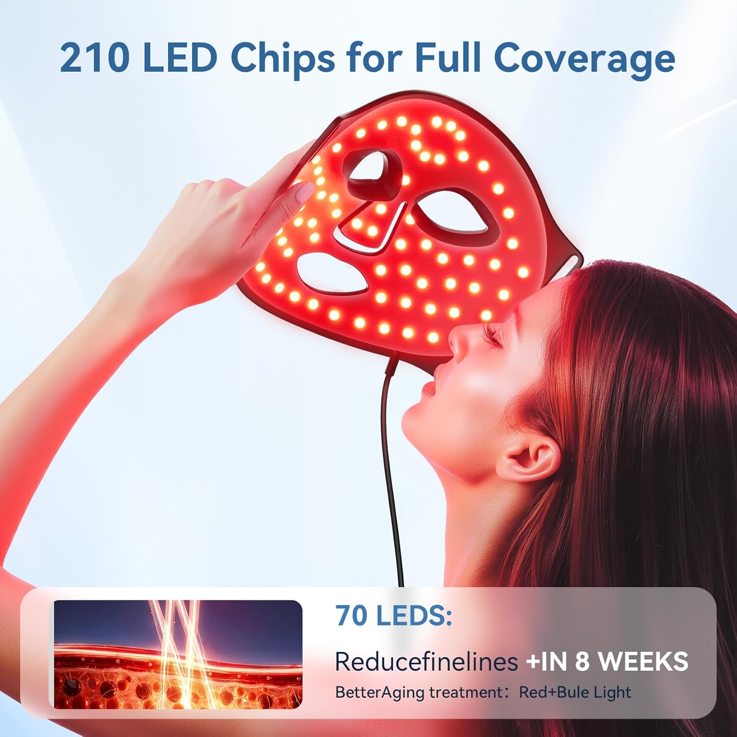 LED Light Therapy Mask Skin Care Mask, LED Red 630±5nm & NIR 830nm Wavelength for Home Use(TAN)