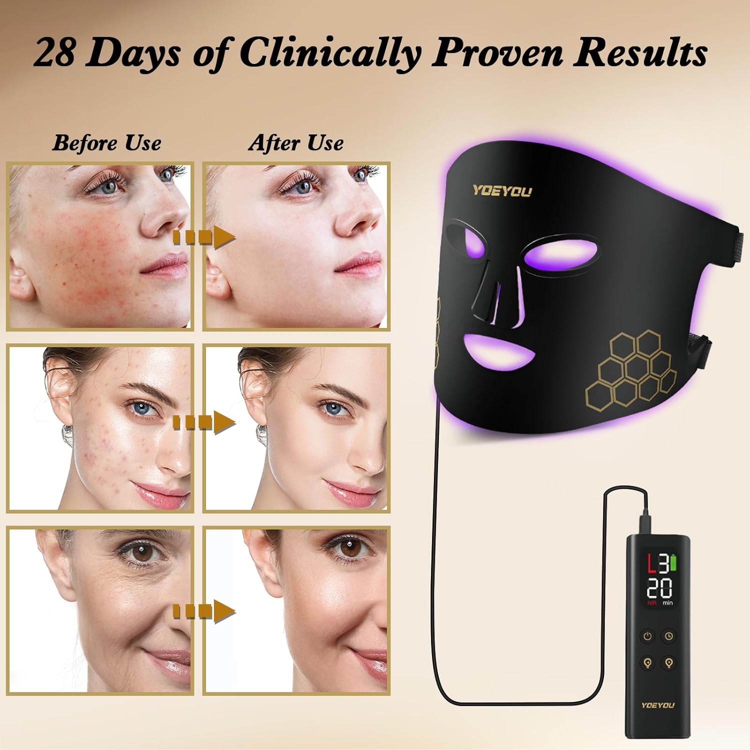 Red Light Therapy for Face, 850nm Near Infrared LED Face Mask, 4 Light Modes, Portable Rechargeable Red Light Therapy Mask Skincare Device for Facial Rejuvenation