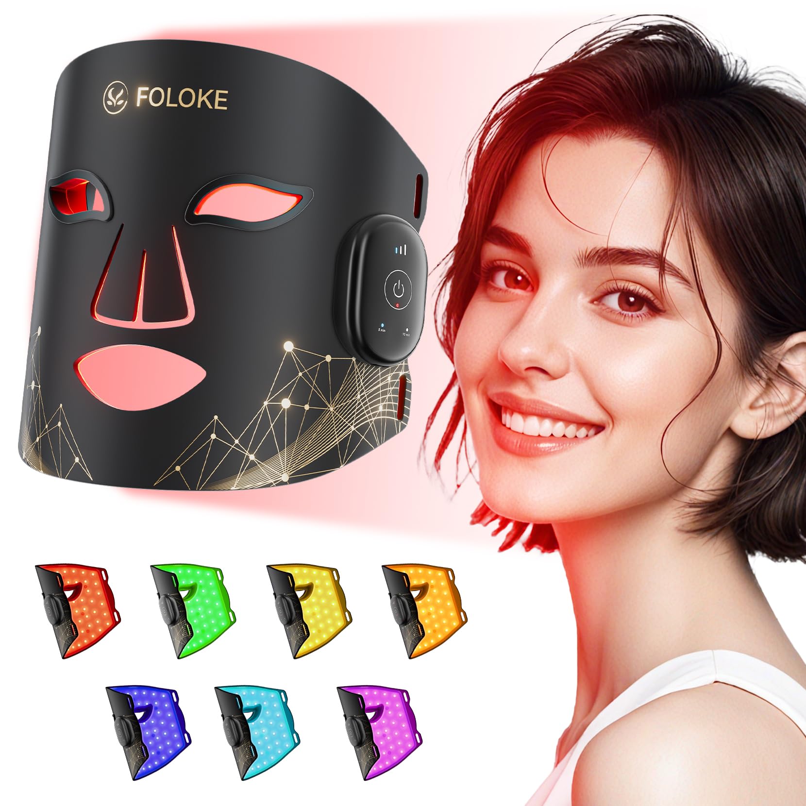FOLOKE Red Light Therapy Mask for Face, LED Face Mask Light Therapy with Red 630±5nm & NIR 830nm, Body Beauty Machine for Care at Home