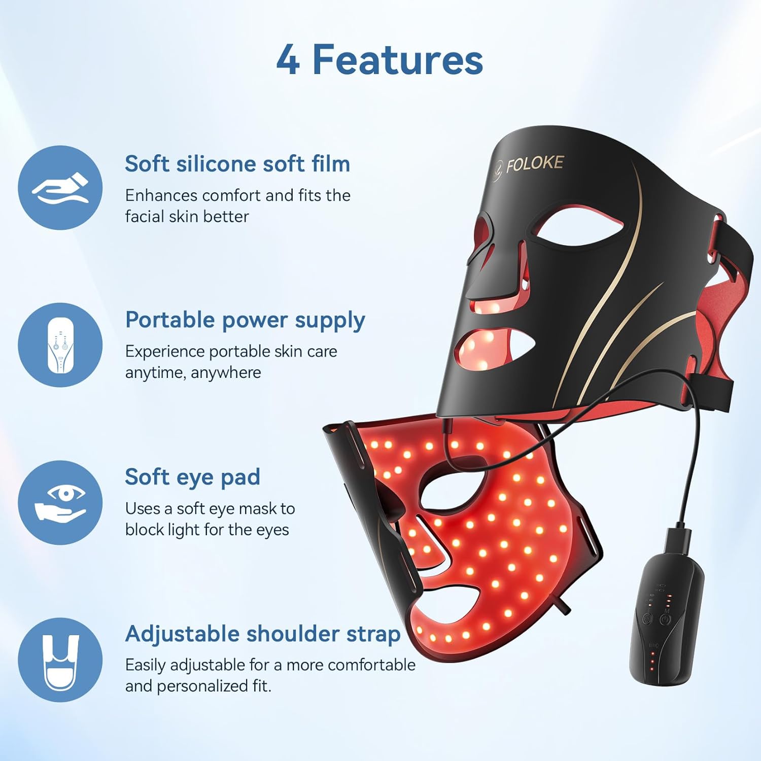 LED Light Therapy Mask Skin Care Mask, LED Red 630±5nm & NIR 830nm Wavelength for Home Use(TAN)