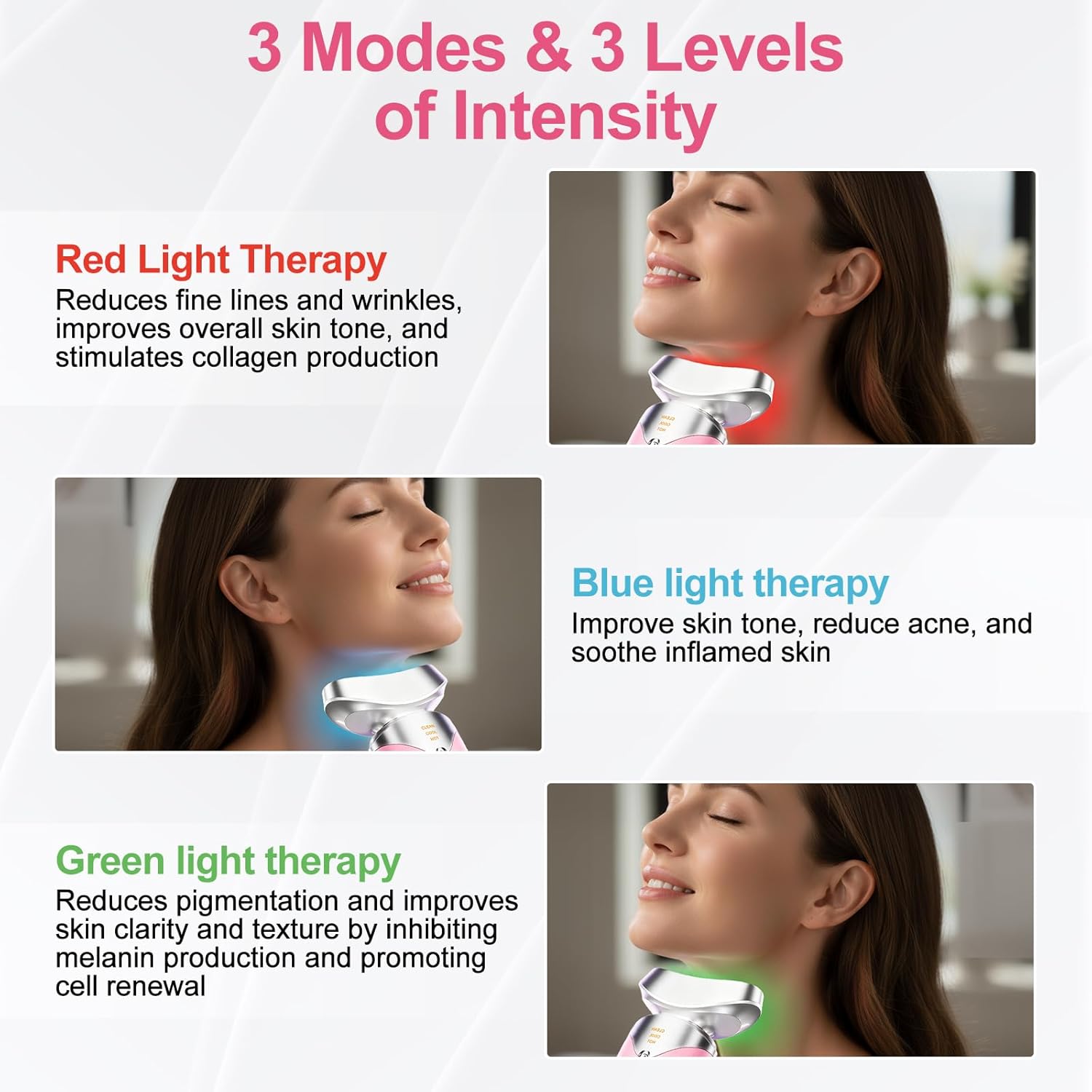 Red Light Beauty Device for Face and Neck, Based on High-end Red and Blue LED Light, Facial Cold and Hot, Vibration Technology, 3 Color Led Face and Neck Beauty Device for Home Use, Light Pink (Pink)