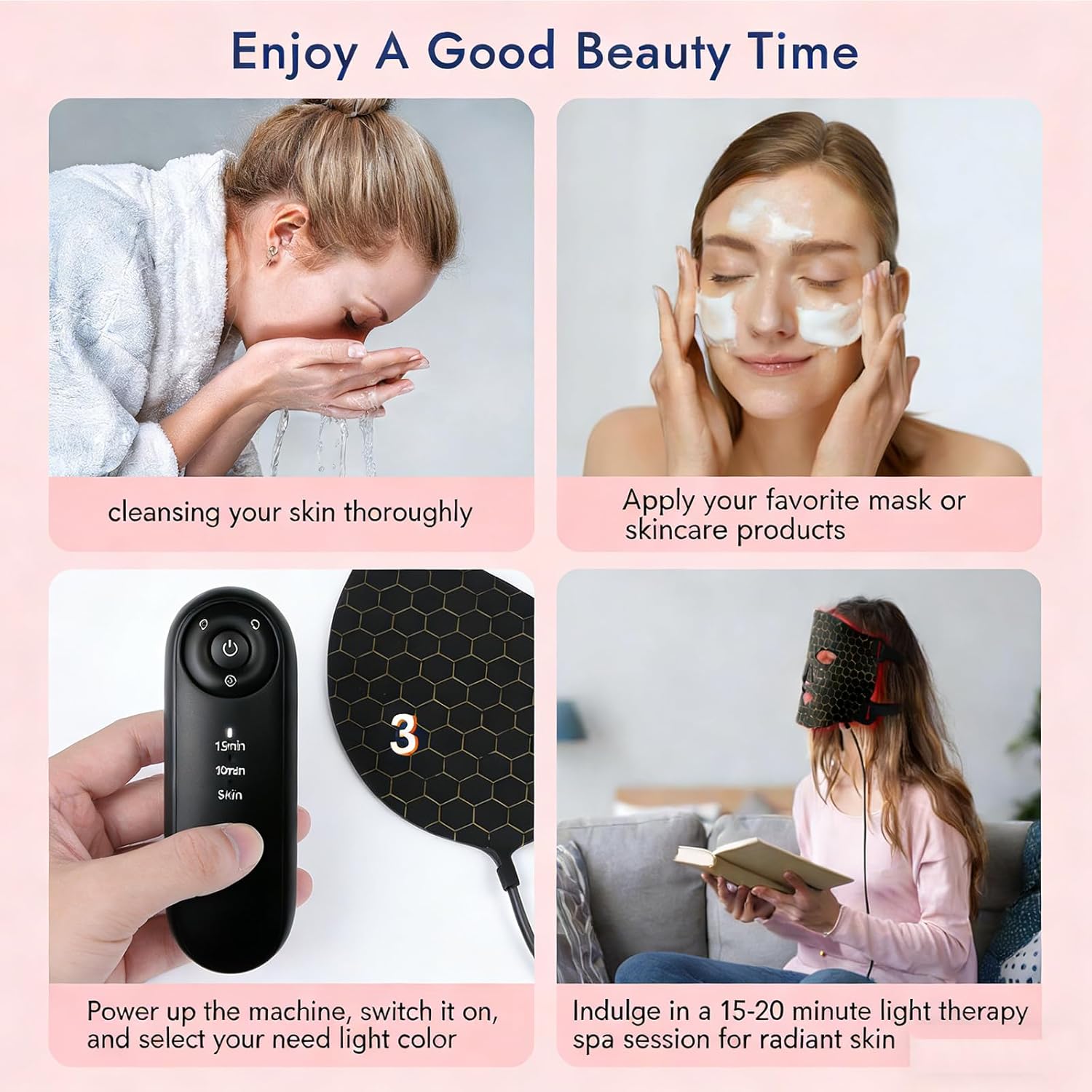 7 Color LED & Infrared Light Therapy Mask for Face, Photon Beauty Mask with Soft Flexible Silicone, Rechargeable Facial Skin Care Device with Auto Timer for Professional Home Spa