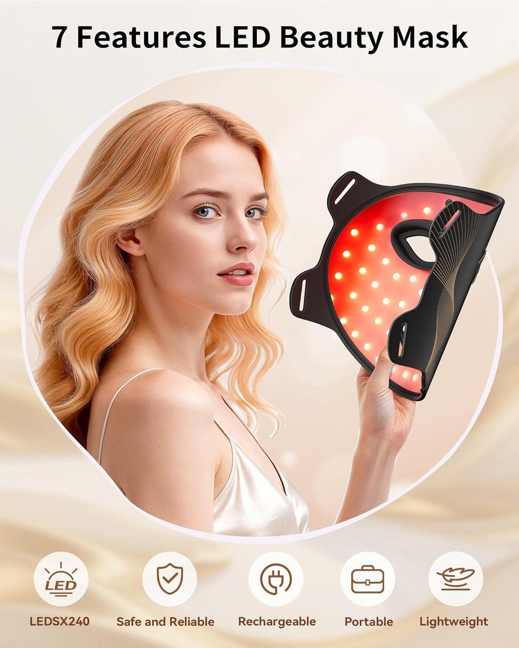 Red Light Therapy for Face, LED Light Therapy Mask Skin Care Mask & Neck, LED Red & NIR Light Therapy Wavelength for Home Use, Working Travel Yoga Sleep