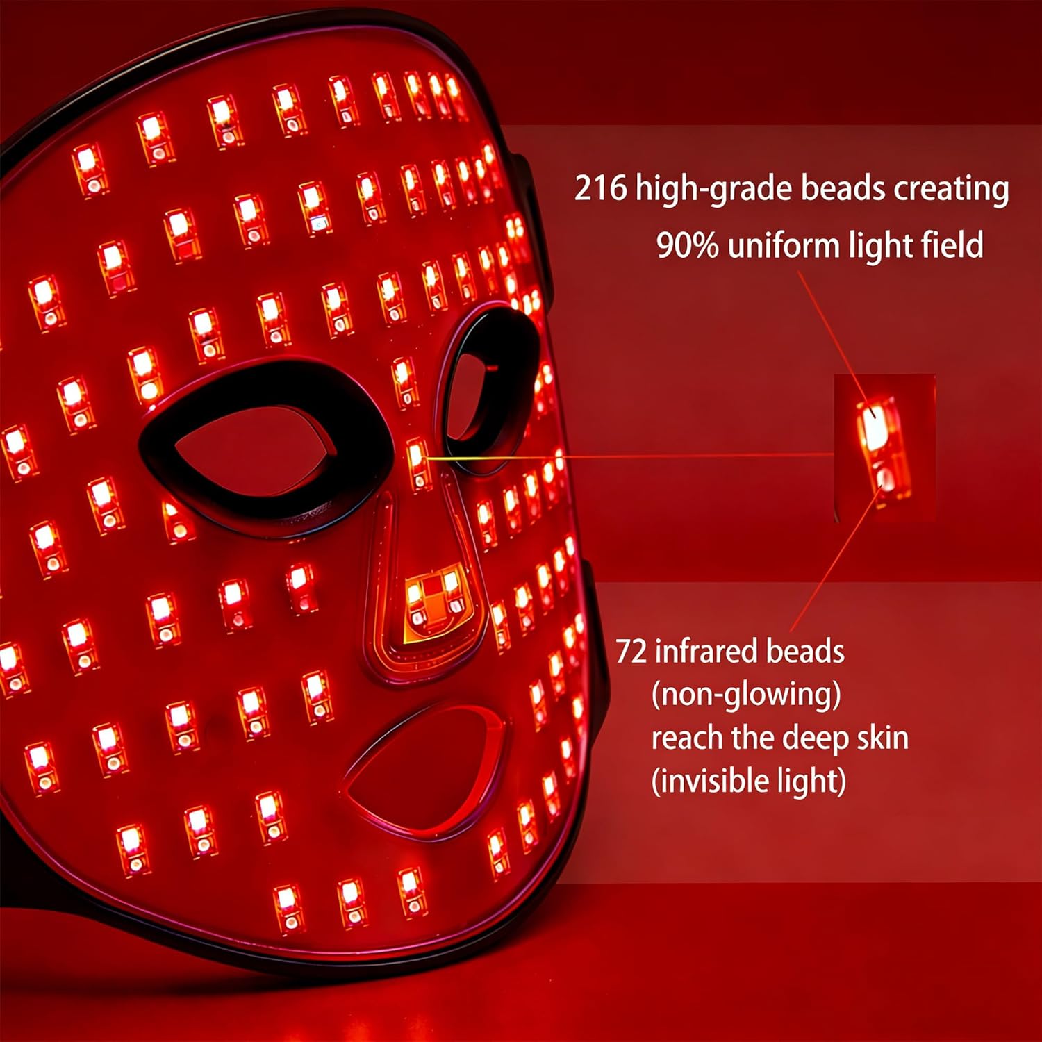 Red Light Therapy Mask for Face,FDA Cleared 7 Color 288 LEDs with 850nm Near Infrared,2000mAh Rechargeable & 3 Timer Settings,Portable At-Home & Travel Skincare Device