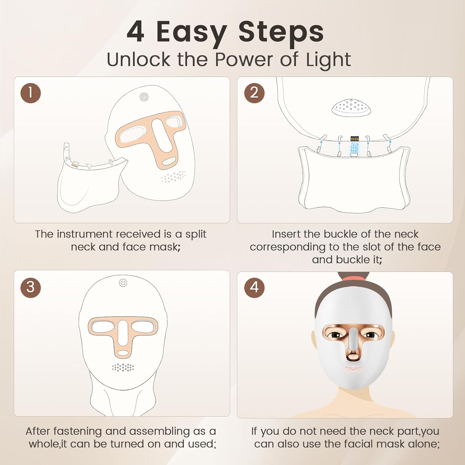 Red Light Therapy Mask for Face & Neck, LED Face Light Therapy,USB C Rechargeable,Infrared Mask for Home Working Travel Yoga