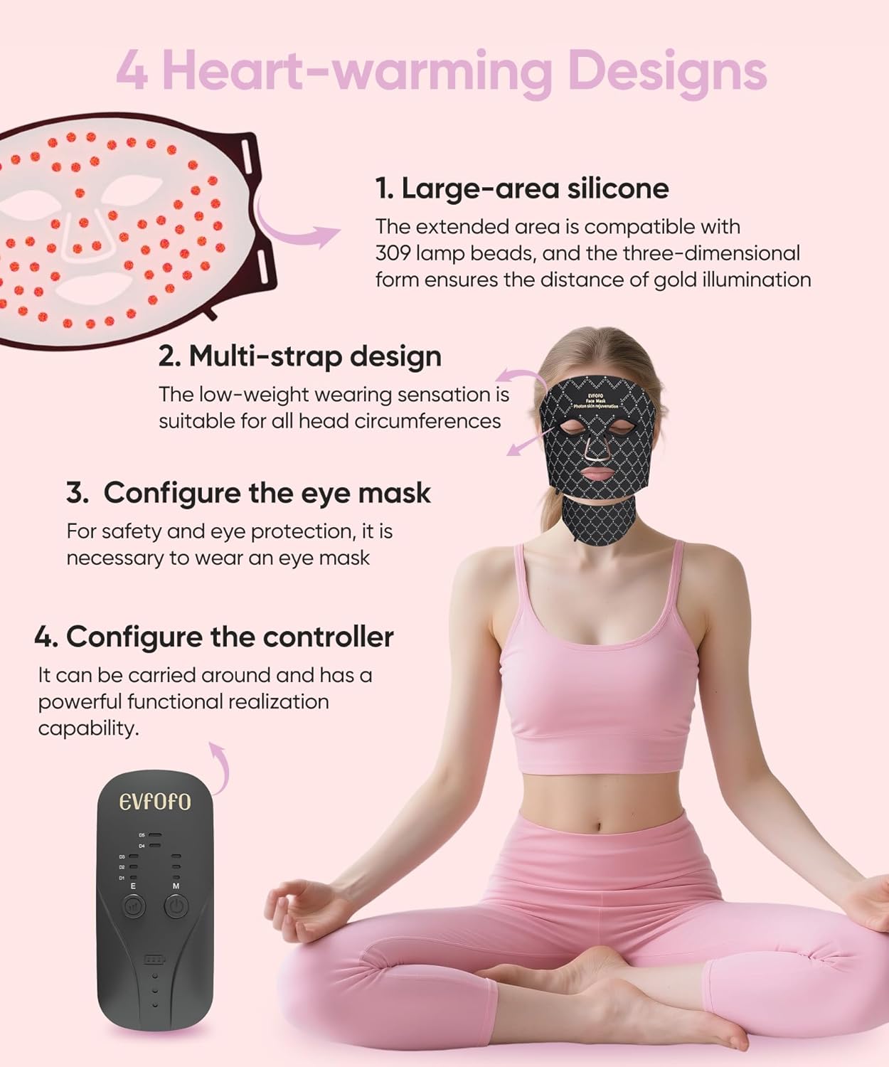 EVFOFO 7-Color LED Red Light Mask with 630nm & 850nm NIR - Red Light Therapy for Face and Neck, Promotes Refined Skin, Clarifies Blemishes & Smooths Fine Lines for Home, Work & Rest