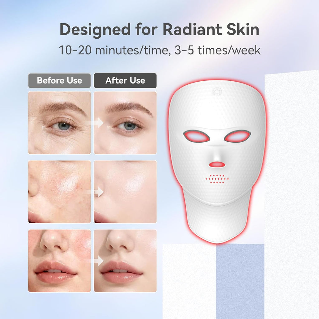 Upgraded LED Face Mask Light Therapy - Gen 2 Ultra-Lightweight Face & Neck Red Light Therapy Device - Detachable Neck Piece & 7 Color Photon Skin Care Shield - Wireless & Portable Home Spa