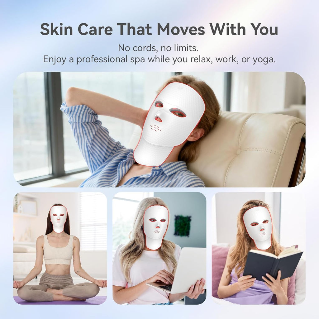 Upgraded LED Face Mask Light Therapy - Gen 2 Ultra-Lightweight Face & Neck Red Light Therapy Device - Detachable Neck Piece & 7 Color Photon Skin Care Shield - Wireless & Portable Home Spa