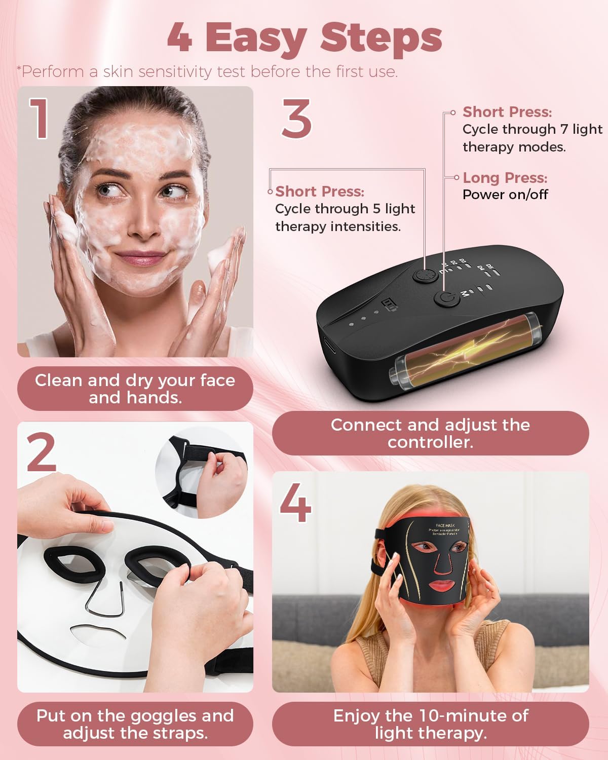Red Light Therapy Mask for Face, LED Face Mask Light Therapy with Remote, Portable Infrared Light Therapy Skin Care Device with Timer Function for Home & Travel
