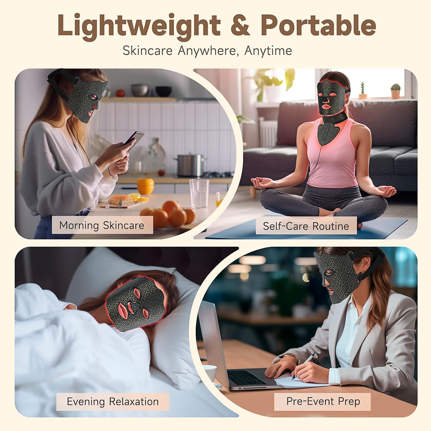 Red Light Therapy Mask for Face and Neck, 7 Color LED Light Therapy Mask with Rechargeable Controller, Adjustable Brightness and Timer, Portable Skin Care for Home Use