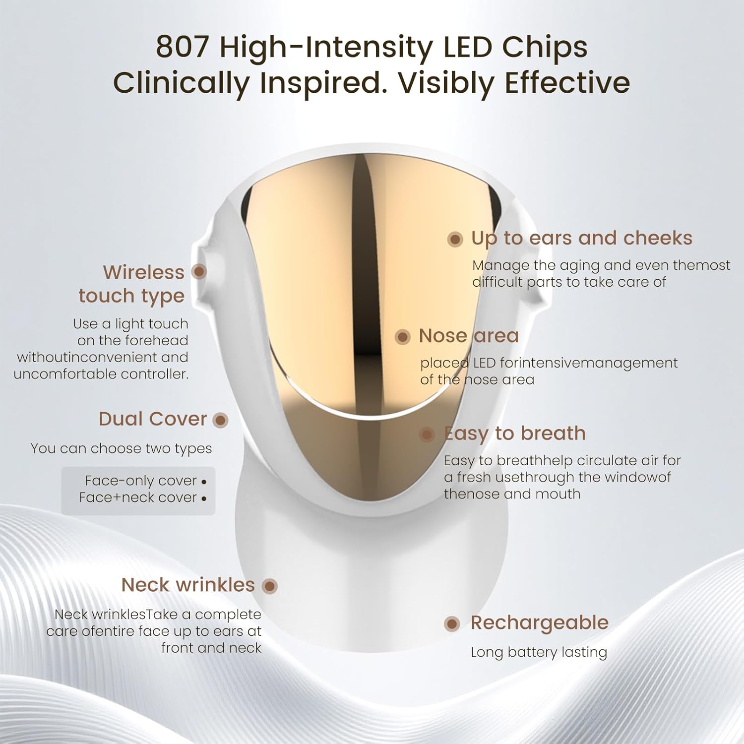 Aphrona Halo Led Face Mask, Led Light Therapy for face, Facial and Neck Skin Care Mask, Blue Light Red Light for Acne treatment Wrinkle Reduce, 807 led chips